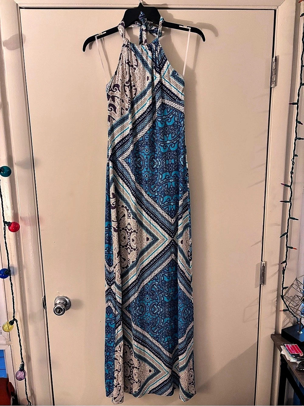 VENUS Women's Maxi Halter Dress Blue & Gray Size Medium